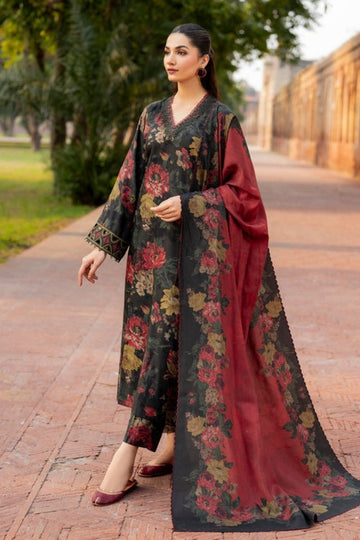 3- Piece Lawn Embroidered Dress With Lawn Dupatta